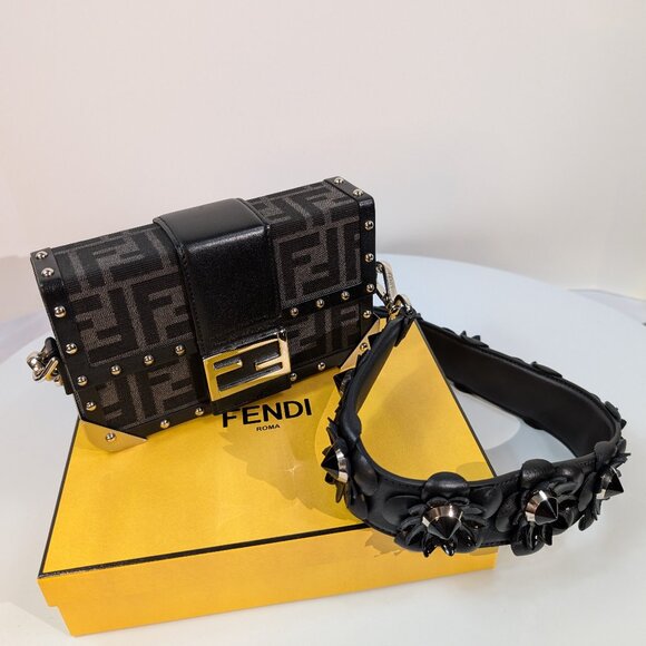 Fendi Black Baguette Trunk Mini in FF Jacquard Canvas with Upgraded Strap - Picture 1 of 16